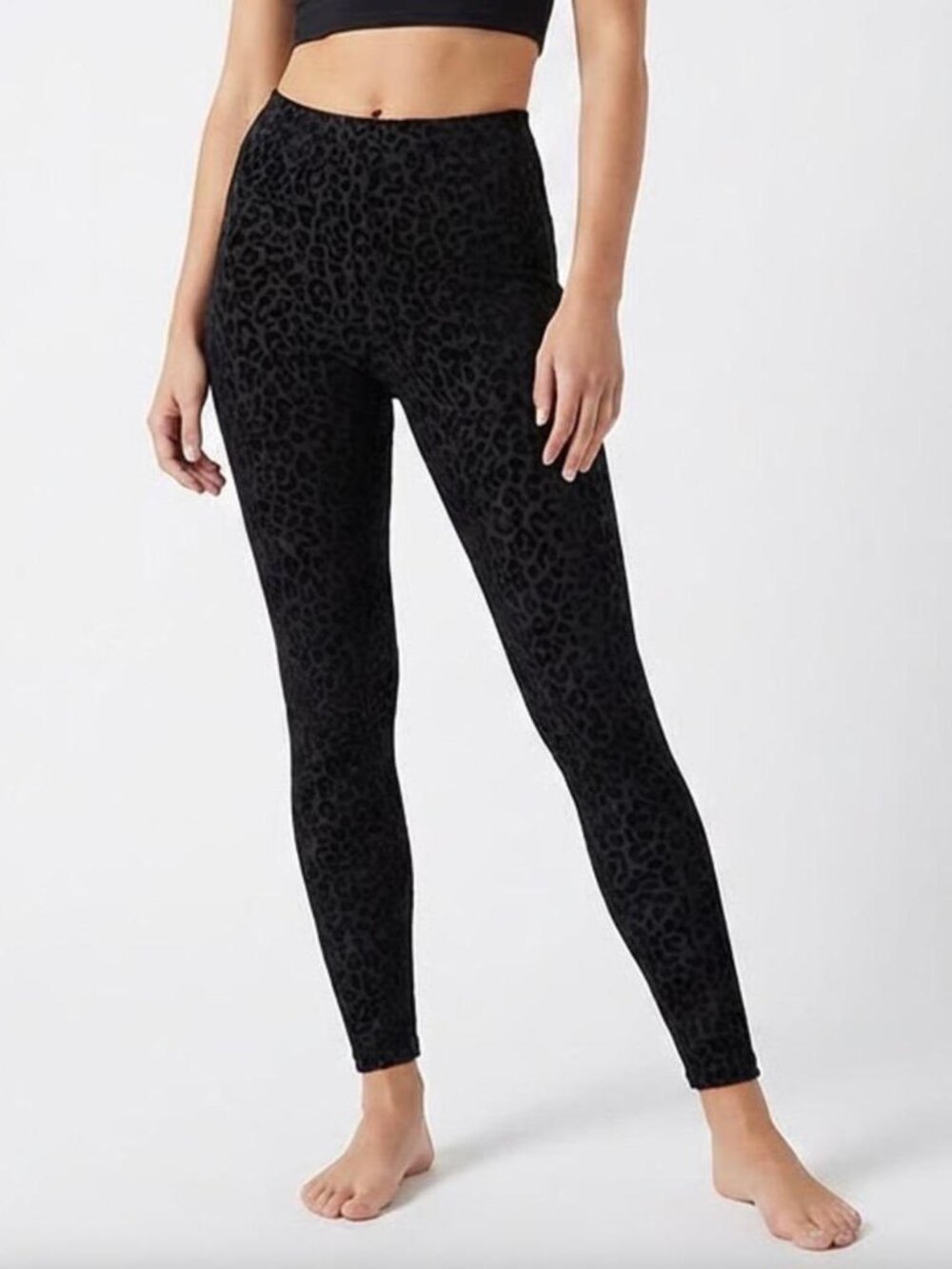 Naked Wardrobe Black Leopard Velvet Burnout Leggings